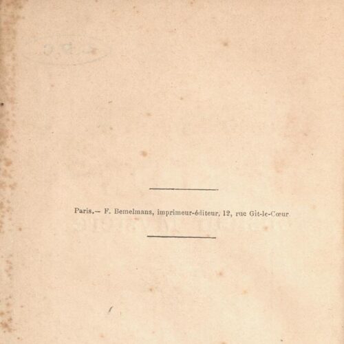 19 x 12 cm; 8 s.p. + 257 p. + 3 s.p., l. 1 advertisement on recto, l. 3 half-title page and bookplate CPC on recto and inform